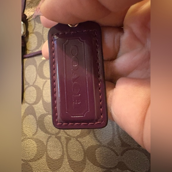 Coach Domed Satchel Handbag Style 24606 Beige w/Logo - Plum Trim & Interior - Picture 2 of 16